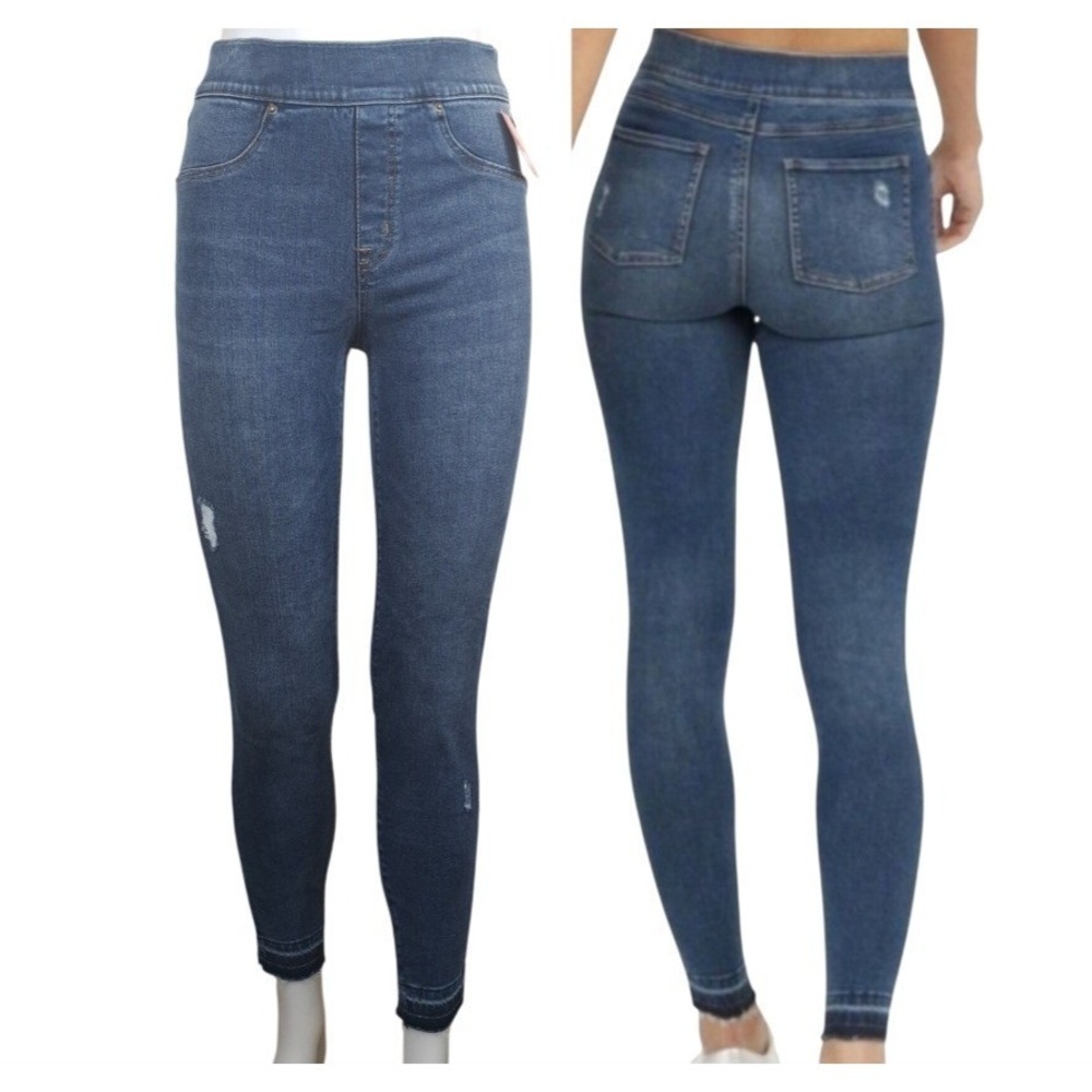 Spanx Women's Size Small Medium Wash Distressed Denim Legging Pull On Pants Blue
